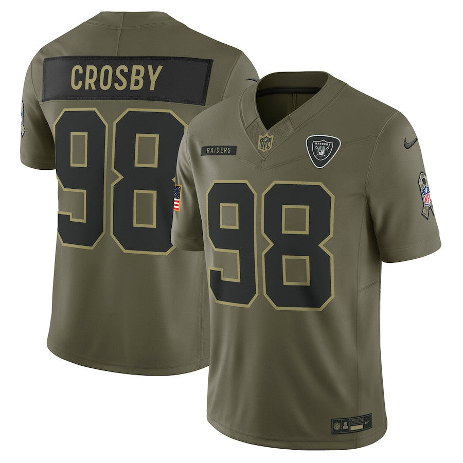 Maxx Crosby 98 Las Vegas Raiders 2025 Salute To Service Men Jersey - Olive