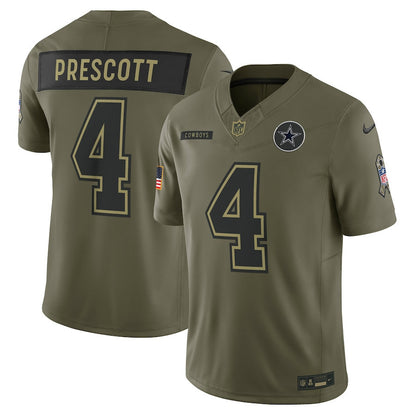 Dak Prescott 4 Dallas Cowboys 2025 Salute To Service Men Jersey - Olive