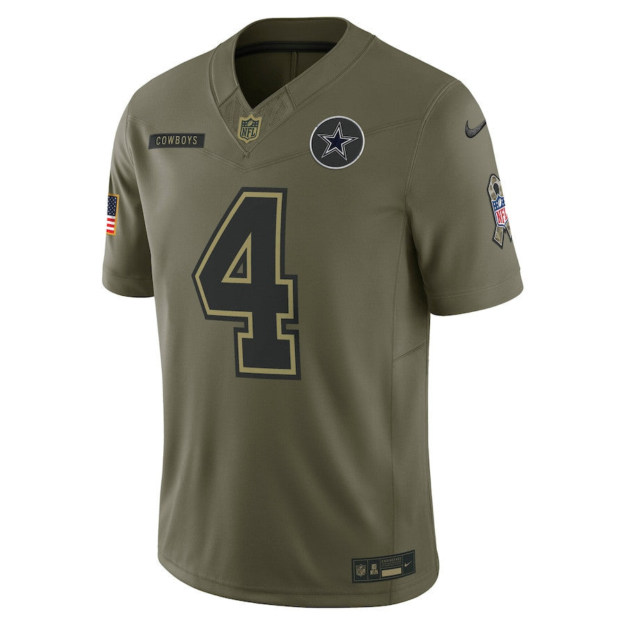 Dak Prescott 4 Dallas Cowboys 2025 Salute To Service Men Jersey - Olive