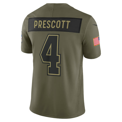 Dak Prescott 4 Dallas Cowboys 2025 Salute To Service Men Jersey - Olive