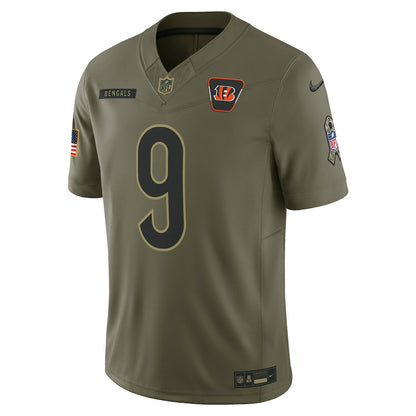Joe Burrow 9 Cincinnati Bengals 2025 Salute To Service Men Jersey - Olive
