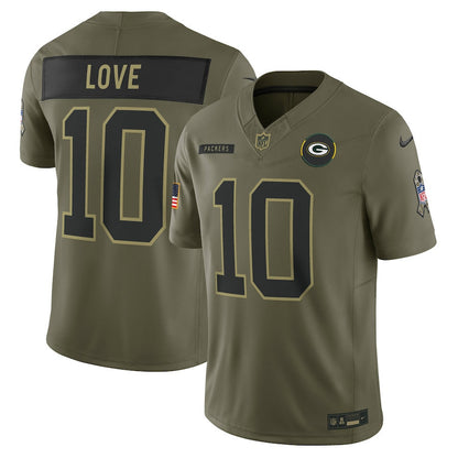 Jordan Love 10 Green Bay Packers 2025 Salute To Service Men Jersey - Olive