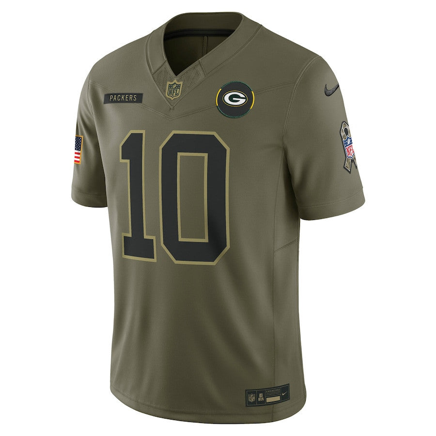 Jordan Love 10 Green Bay Packers 2025 Salute To Service Men Jersey - Olive