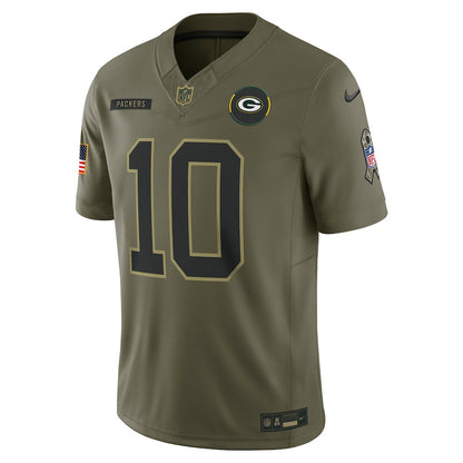Jordan Love 10 Green Bay Packers 2025 Salute To Service Men Jersey - Olive