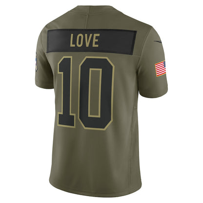 Jordan Love 10 Green Bay Packers 2025 Salute To Service Men Jersey - Olive