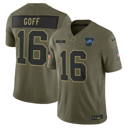 Jared Goff 16 Detroit Lions 2025 Salute To Service Men Jersey - Olive