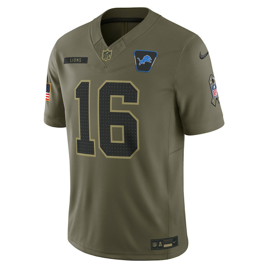 Jared Goff 16 Detroit Lions 2025 Salute To Service Men Jersey - Olive
