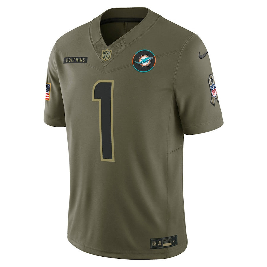 Tua Tagovailoa 1 Miami Dolphins 2025 Salute To Service Men Jersey - Olive