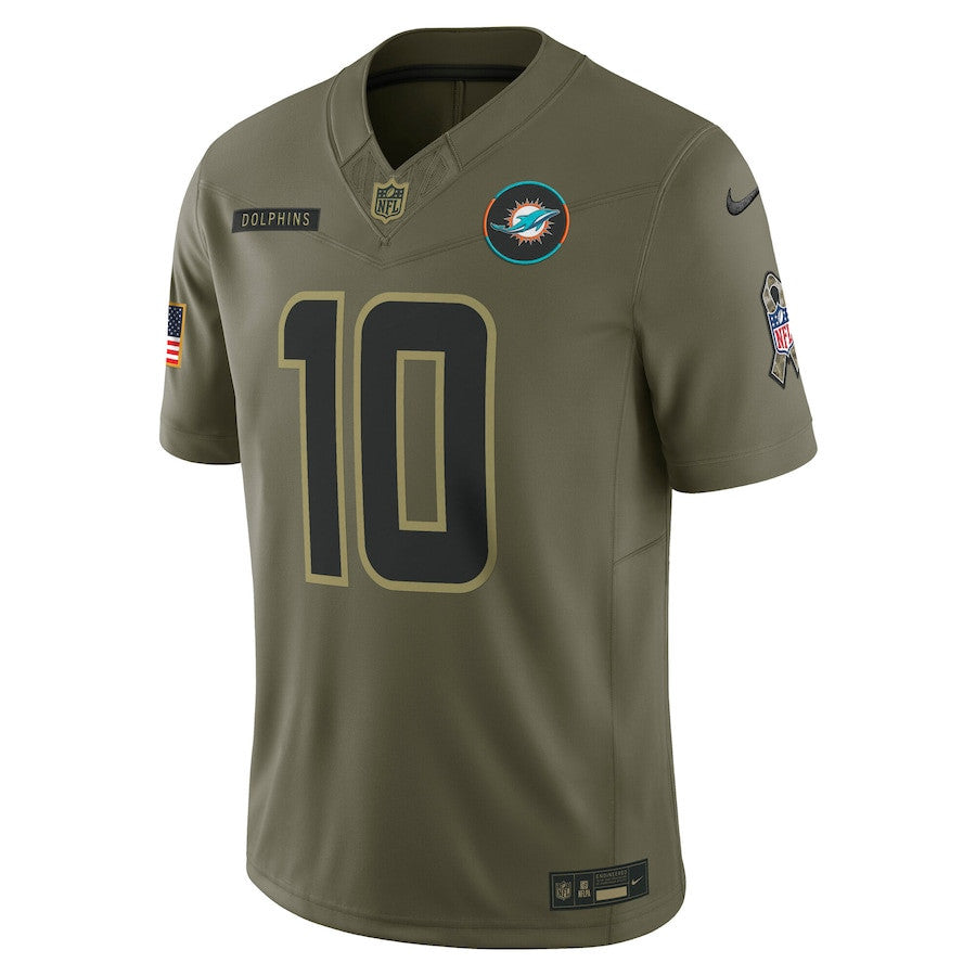 Tyreek Hill 10 Miami Dolphins 2025 Salute To Service Men Jersey - Olive