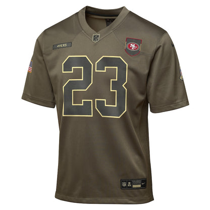 Christian McCaffrey 23 San Francisco 49ers 2025 Salute to Service YOUTH Jersey - Olive