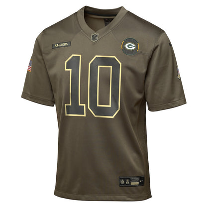 Jordan Love 10 Green Bay Packers 2025 Salute to Service YOUTH Jersey - Olive