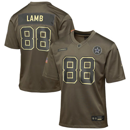 CeeDee Lamb 88 Dallas Cowboys 2025 Salute to Service YOUTH Jersey - Olive