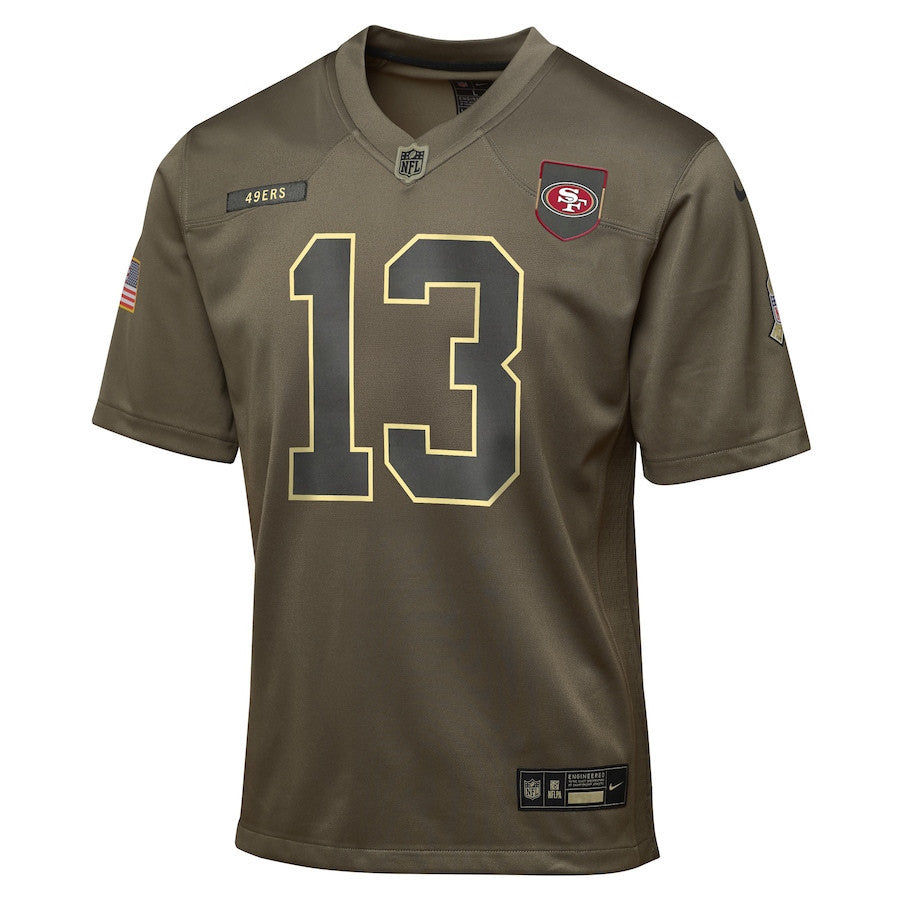Brock Purdy 13 San Francisco 49ers 2025 Salute to Service YOUTH Jersey - Olive