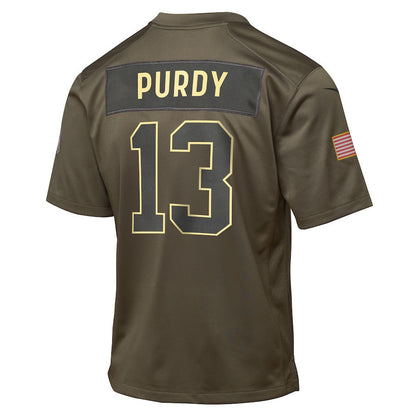 Brock Purdy 13 San Francisco 49ers 2025 Salute to Service YOUTH Jersey - Olive