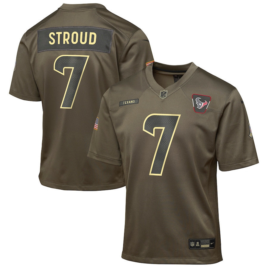 C.J. Stroud 7 Houston Texans 2025 Salute to Service YOUTH Jersey - Olive