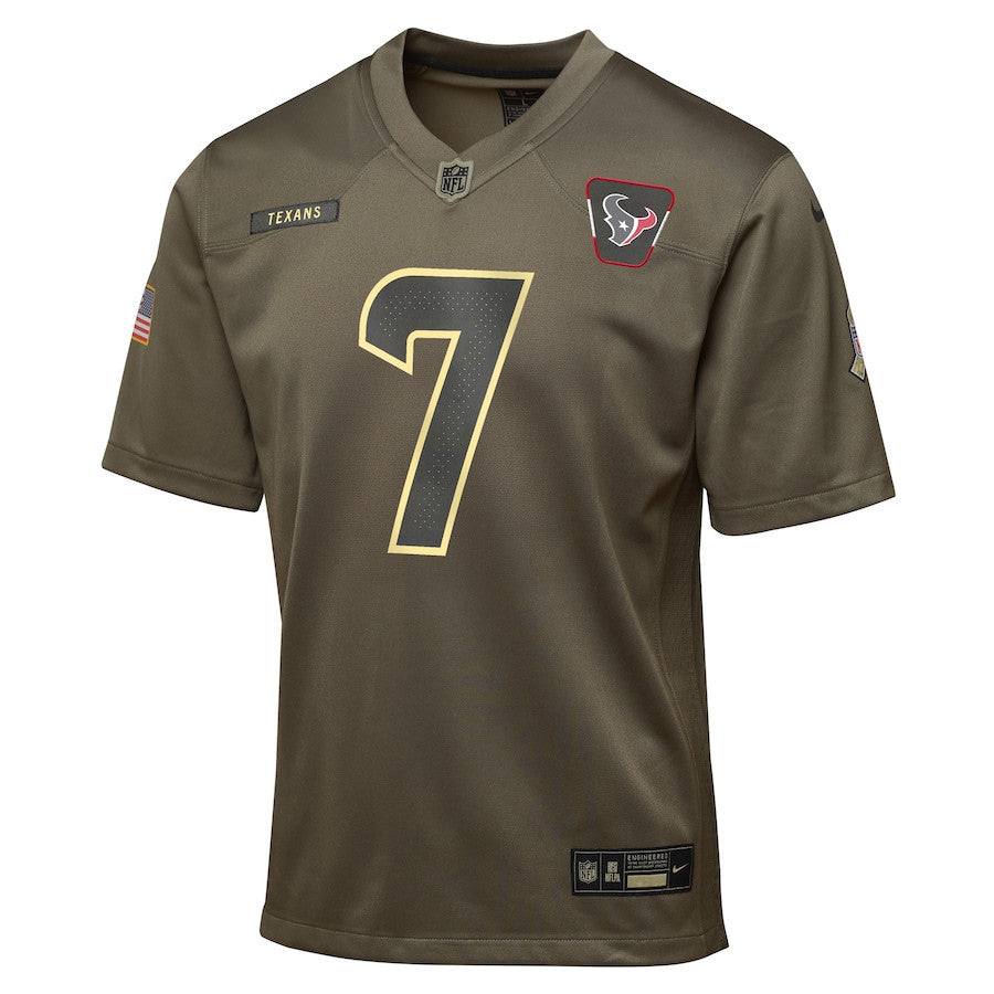 C.J. Stroud 7 Houston Texans 2025 Salute to Service YOUTH Jersey - Olive