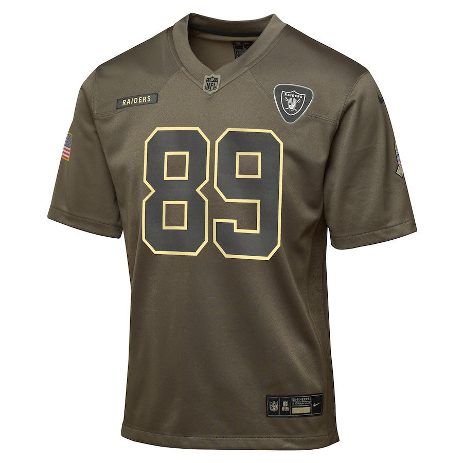 Brock Bowers 89 Las Vegas Raiders 2025 Salute to Service YOUTH Jersey - Olive