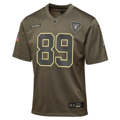 Brock Bowers 89 Las Vegas Raiders 2025 Salute to Service YOUTH Jersey - Olive