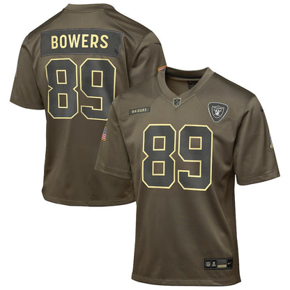 Brock Bowers 89 Las Vegas Raiders 2025 Salute to Service YOUTH Jersey - Olive