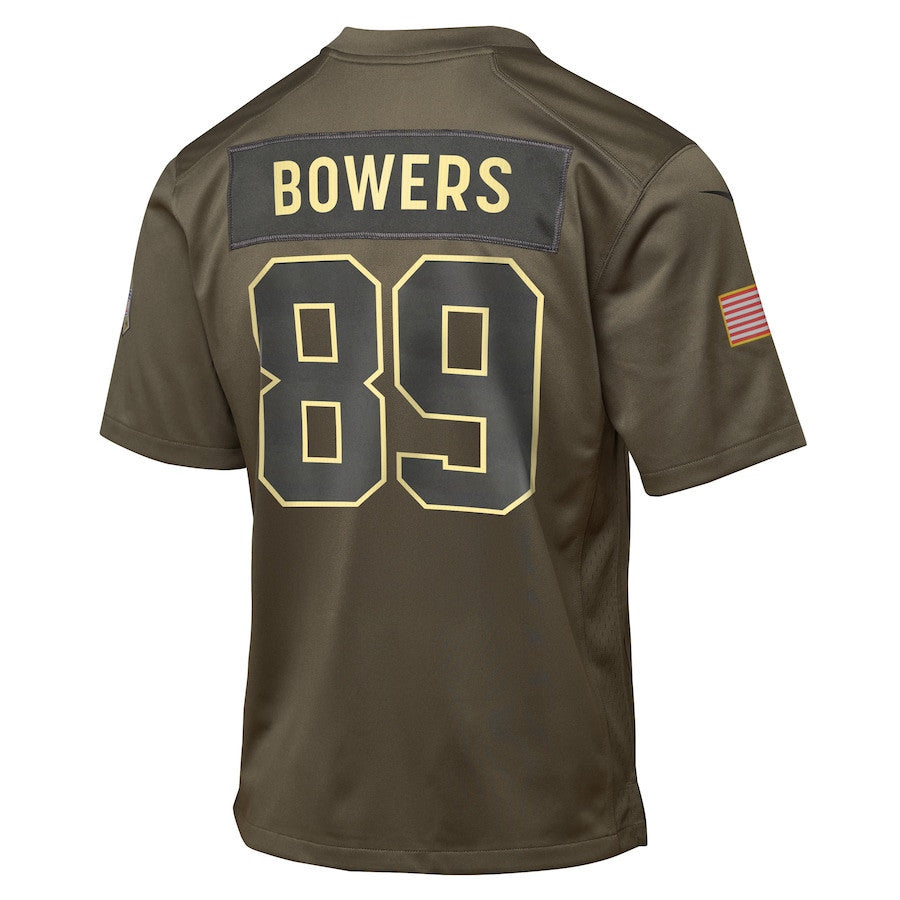 Brock Bowers 89 Las Vegas Raiders 2025 Salute to Service YOUTH Jersey - Olive