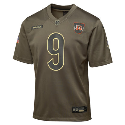 Joe Burrow 9 Cincinnati Bengals 2025 Salute to Service YOUTH Jersey - Olive