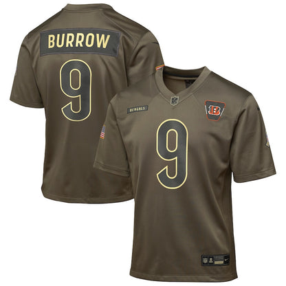 Joe Burrow 9 Cincinnati Bengals 2025 Salute to Service YOUTH Jersey - Olive