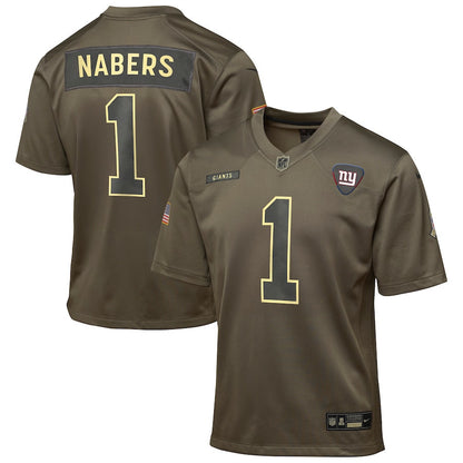 Malik Nabers 1 New York Giants 2025 Salute to Service YOUTH Jersey - Olive