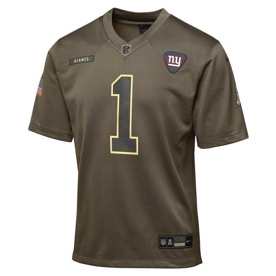 Malik Nabers 1 New York Giants 2025 Salute to Service YOUTH Jersey - Olive