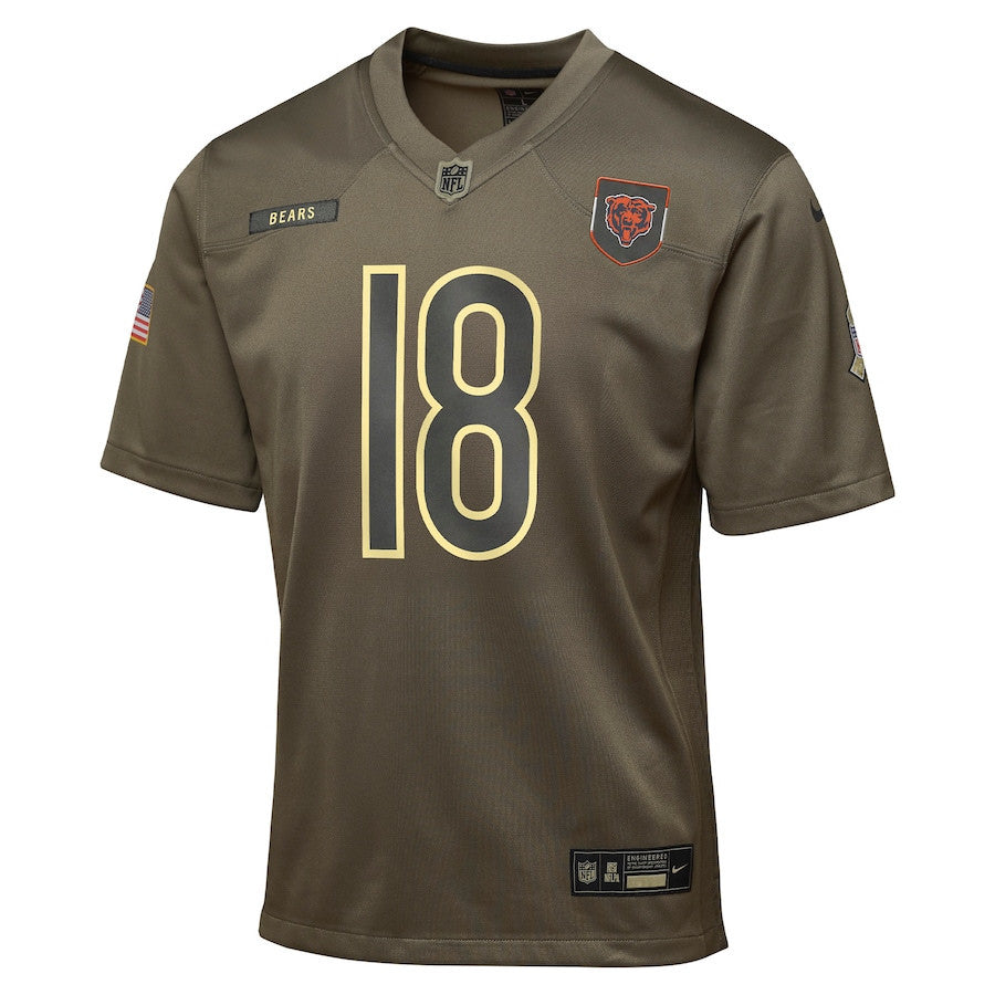 Caleb Williams 18 Chicago Bears 2025 Salute to Service YOUTH Jersey - Olive