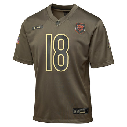 Caleb Williams 18 Chicago Bears 2025 Salute to Service YOUTH Jersey - Olive