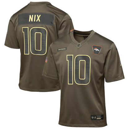 Bo Nix 10 Denver Broncos 2025 Salute to Service YOUTH Jersey - Olive
