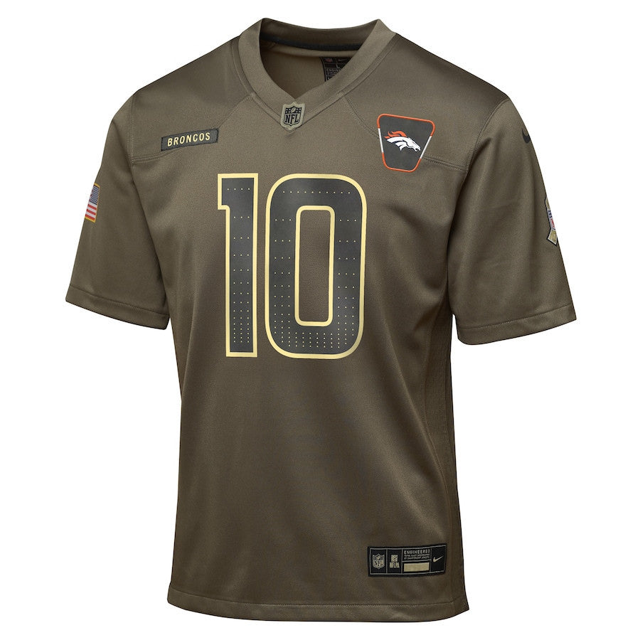 Bo Nix 10 Denver Broncos 2025 Salute to Service YOUTH Jersey - Olive