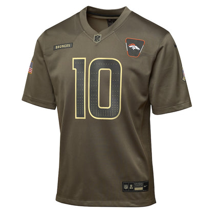 Bo Nix 10 Denver Broncos 2025 Salute to Service YOUTH Jersey - Olive