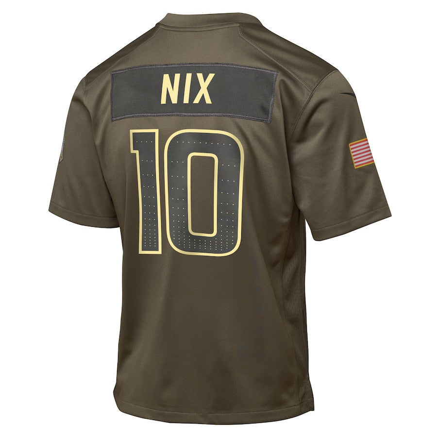Bo Nix 10 Denver Broncos 2025 Salute to Service YOUTH Jersey - Olive