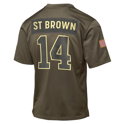 Amon-Ra St. Brown 14 Detroit Lions 2025 Salute to Service YOUTH Jersey - Olive