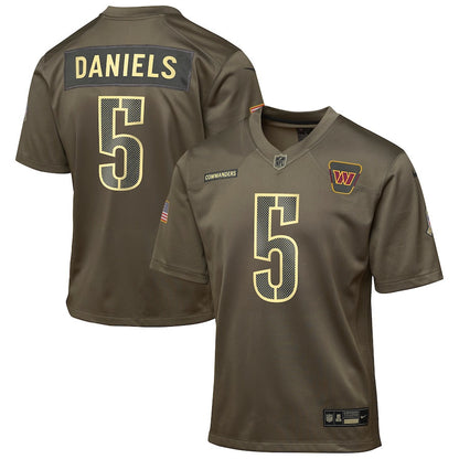 Jayden Daniels 5 Washington Commanders 2025 Salute to Service YOUTH Jersey - Olive