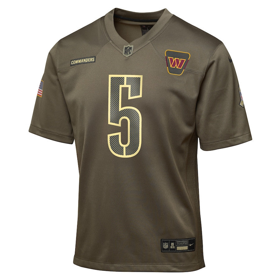 Jayden Daniels 5 Washington Commanders 2025 Salute to Service YOUTH Jersey - Olive