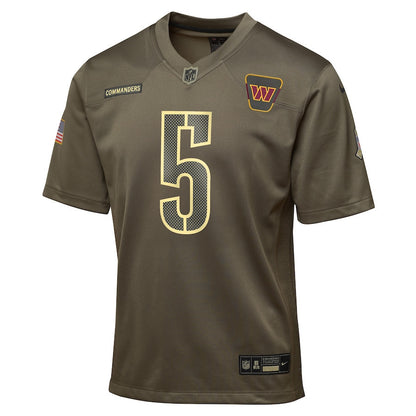 Jayden Daniels 5 Washington Commanders 2025 Salute to Service YOUTH Jersey - Olive
