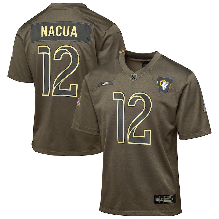 Puka Nacua 12 Los Angeles Rams 2025 Salute to Service YOUTH Jersey - Olive