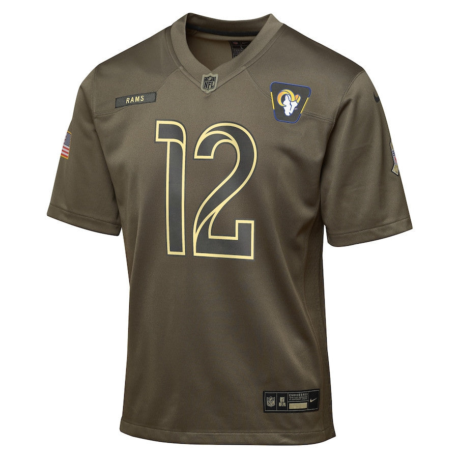 Puka Nacua 12 Los Angeles Rams 2025 Salute to Service YOUTH Jersey - Olive