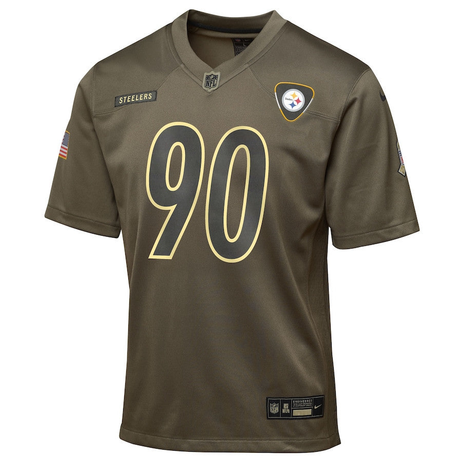 T.J. Watt 90 Pittsburgh Steelers 2025 Salute to Service YOUTH Jersey - Olive