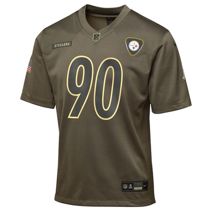 T.J. Watt 90 Pittsburgh Steelers 2025 Salute to Service YOUTH Jersey - Olive