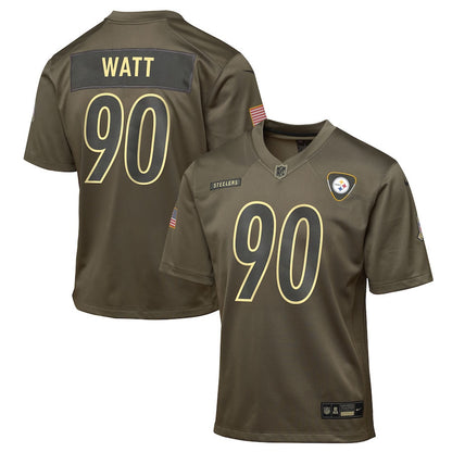 T.J. Watt 90 Pittsburgh Steelers 2025 Salute to Service YOUTH Jersey - Olive