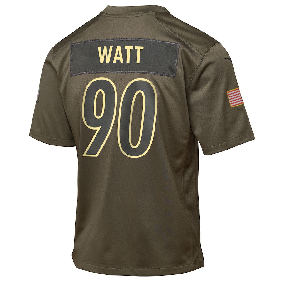 T.J. Watt 90 Pittsburgh Steelers 2025 Salute to Service YOUTH Jersey - Olive