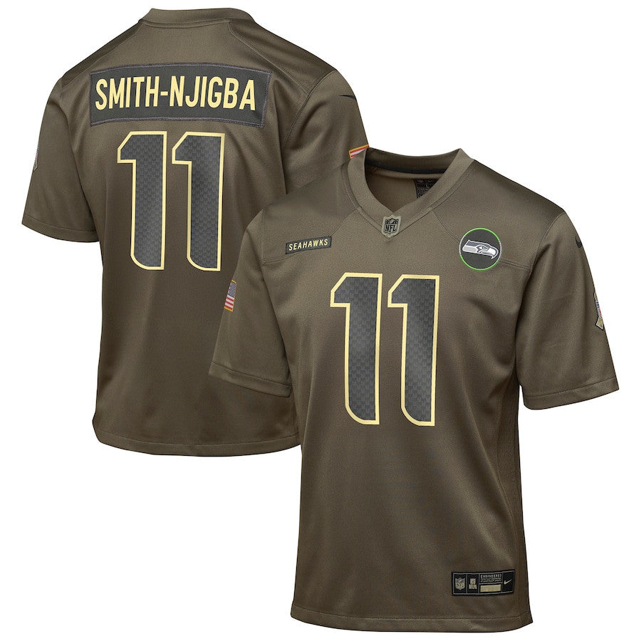 Jaxon Smith-Njigba 11 Seattle Seahawks 2025 Salute to Service YOUTH Jersey - Olive