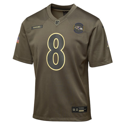 Lamar Jackson 8 Baltimore Ravens 2025 Salute to Service YOUTH Jersey - Olive