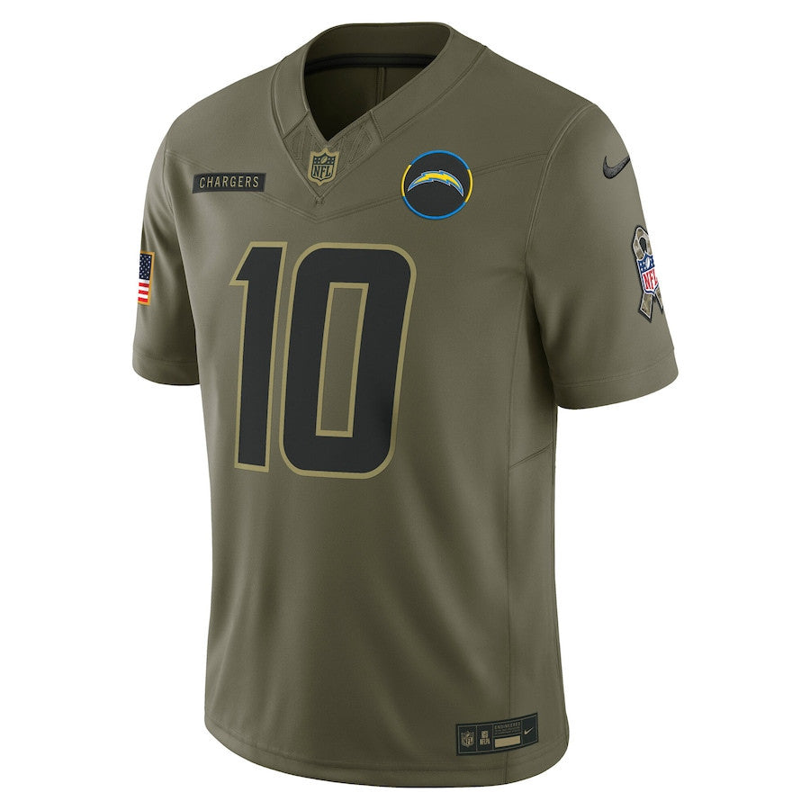 Justin Herbert 10 Los Angeles Chargers 2025 Salute To Service Men Jersey - Olive