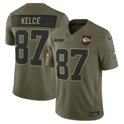 Travis Kelce 87 Kansas City Chiefs 2025 Salute To Service Men Jersey - Olive