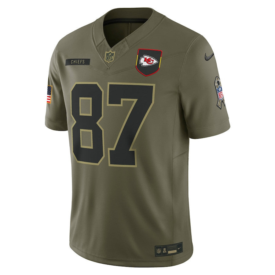 Travis Kelce 87 Kansas City Chiefs 2025 Salute To Service Men Jersey - Olive