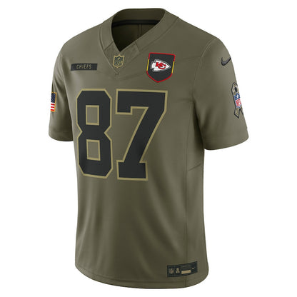 Travis Kelce 87 Kansas City Chiefs 2025 Salute To Service Men Jersey - Olive